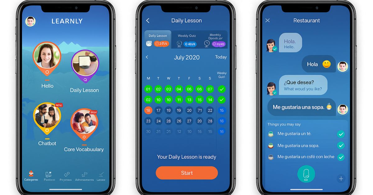 Deutschlektionen auf Mondly helfen Lernenden, Grammatik und reale Gespräche zu üben