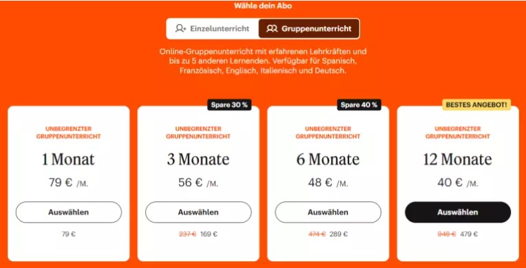 Was kostet der Gruppenunterricht bei Babbel Live
