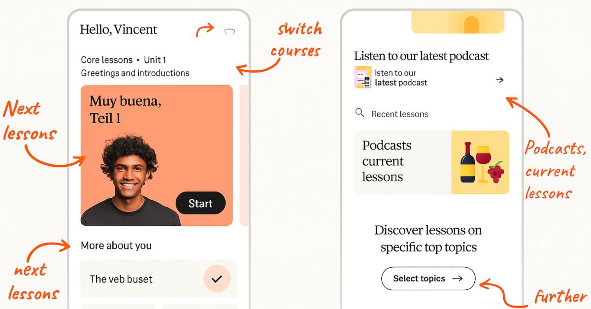 Babbel-Profil einrichten: Niveau wählen, Lernziel festlegen, persönliche Angaben eingeben