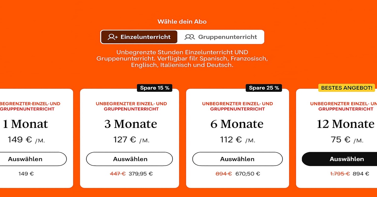 Preise für Babbel Live Einzelstunden