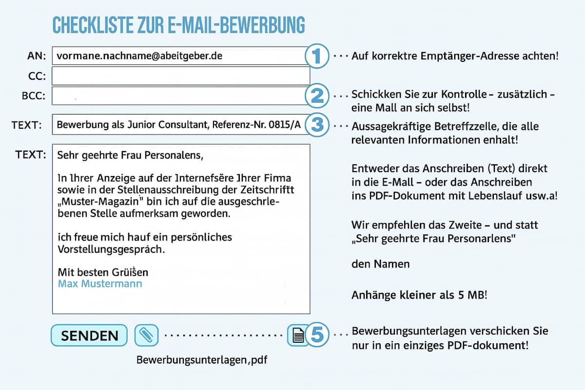 Eine E-Mail-Bewerbung ermöglicht schnellen und einfachen Versand Ihres Bewerbungsschreibens als PDF mit einer professionellen Begleitnachricht