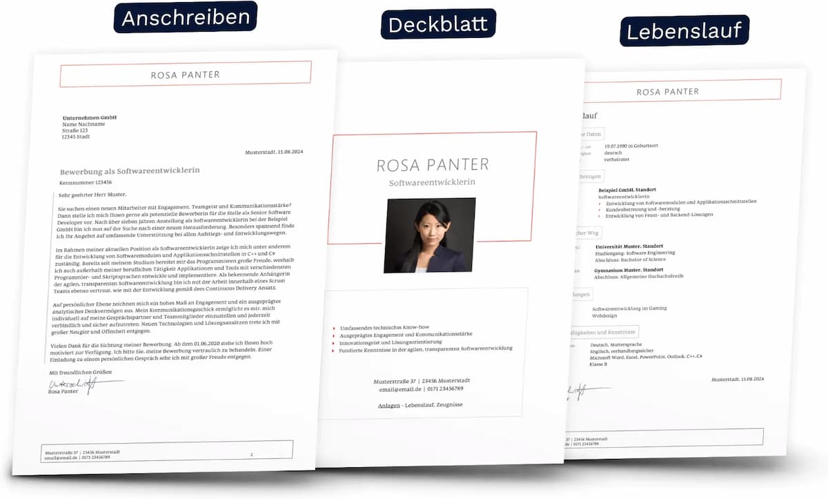 Das Bewerbungsschreiben immer als erstes Dokument in der Mappe gefolgt von Lebenslauf und Zeugnissen für eine klare Reihenfolge