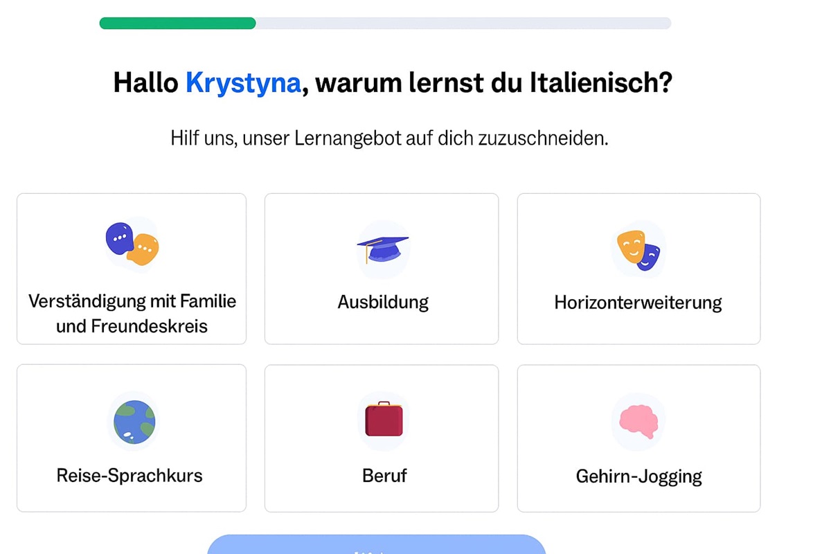 Busuu Premium erstellt nach der Registrierung einen Lernplan, der auf deine Ziele und Lernzeit zugeschnitten ist
