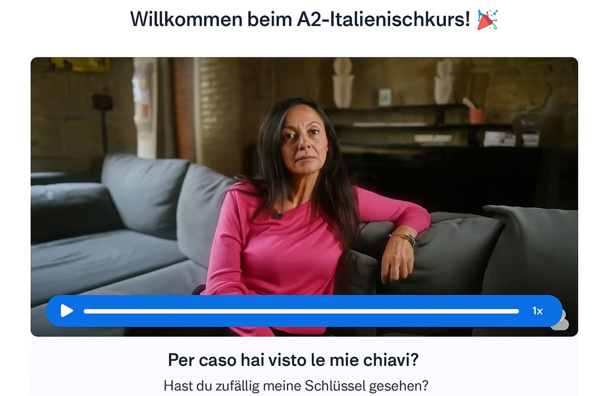 Busuu bietet interaktive Lektionen mit Bildern, Audio und Übungen zum Trainieren von Hören, Lesen, Schreiben und Sprechen sowie zum Wiederholen von Vokabeln mit KI-Unterstützung