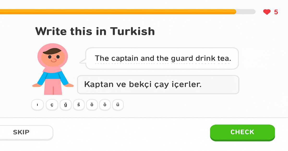 Die kostenlose Duolingo-Version ist auf 5 'Leben' begrenzt. Sie müssen umfassende Trainingsübungen absolvieren, um weiterzulernen und Ihr Wissen zu festigen