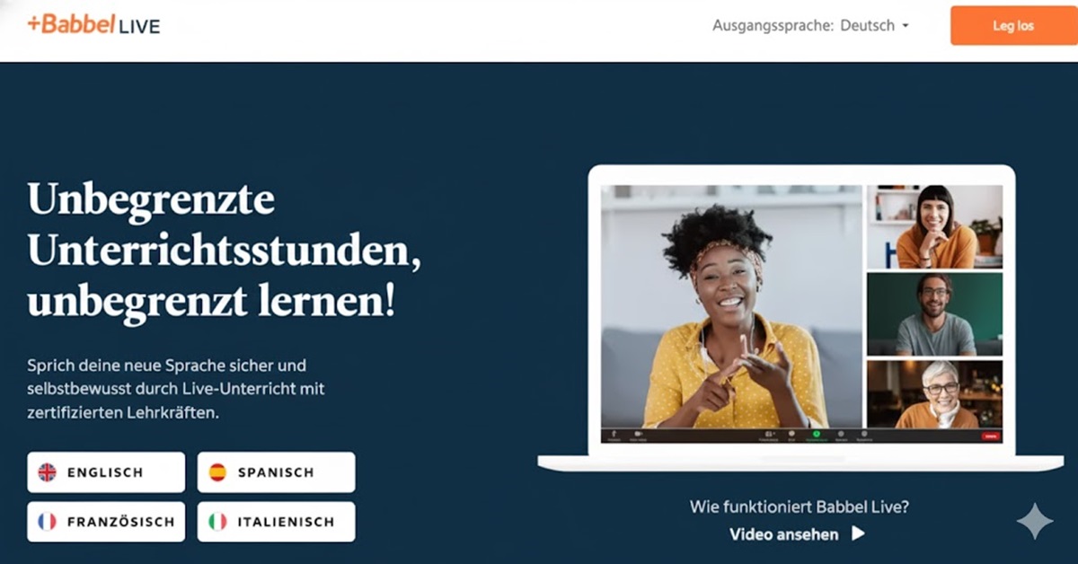 Babbel Live – Interaktive Online-Gruppenkurse mit zertifizierten Lehrern, die den Lernenden ermöglichen, direkt zu kommunizieren und sofort Feedback zu erhalten