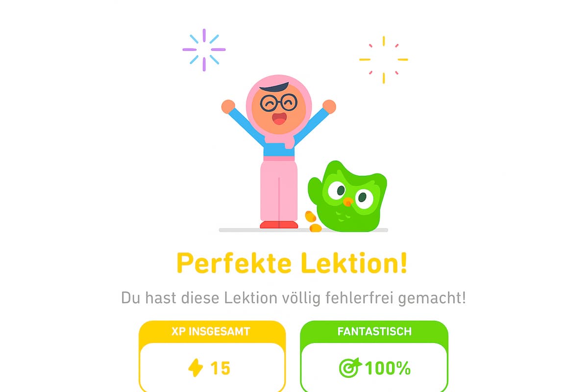 Die Nutzer erhalten Abzeichen, wenn sie eine Übung korrekt abschließen