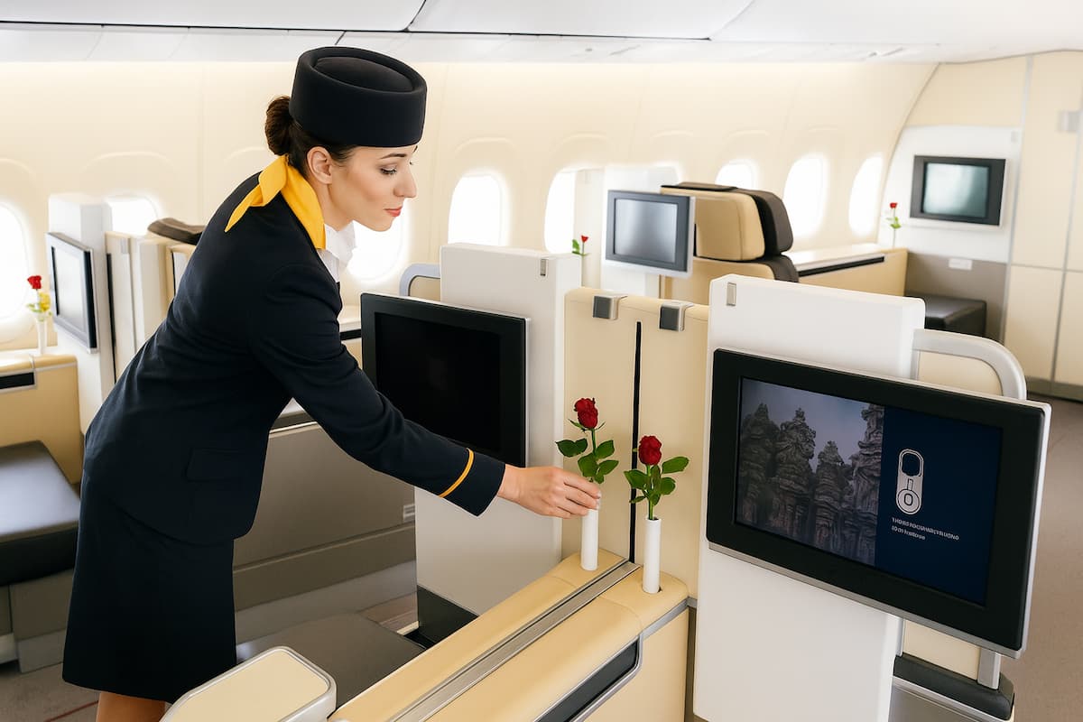 Flugbegleiter beginnen ihren Arbeitstag sehr früh mit einem Crew-Briefing, Sicherheitskontrollen und einer gründlichen Vorbereitung auf den Flug