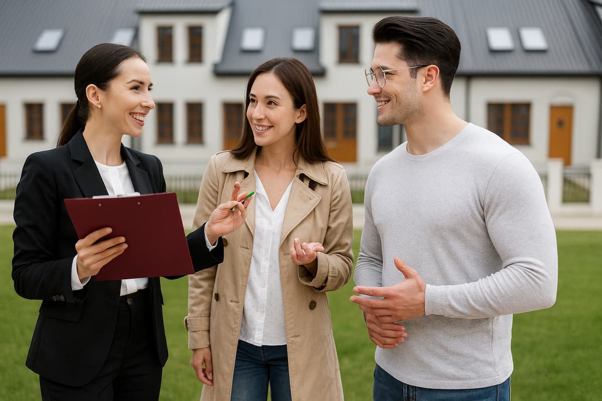 Auszubildende lernen während der Immobilienkaufmann Ausbildung, Immobilien zu verwalten, zu vermieten und zu bewerten