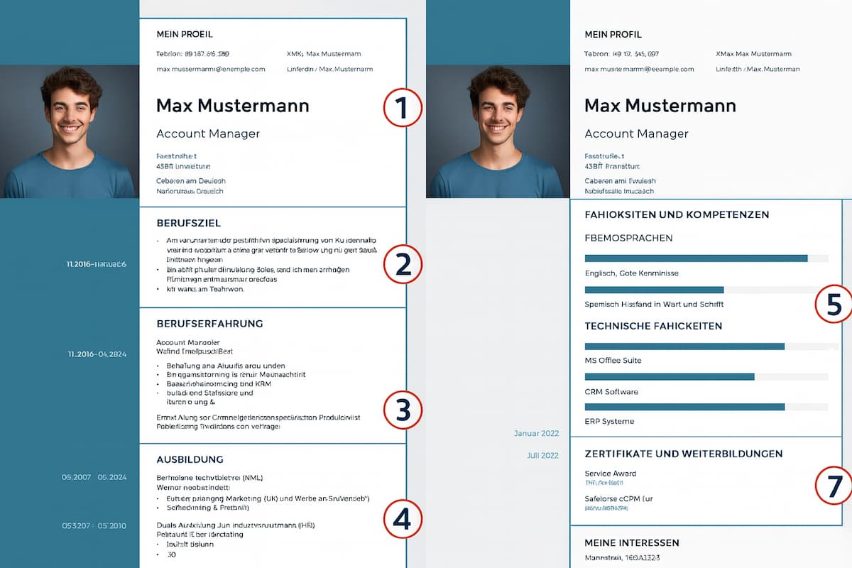 Ein klar strukturierter deutscher Lebenslauf zeigt Ihre jüngsten Stationen oben und vermittelt dem Arbeitgeber schnell einen vollständigen Überblick
