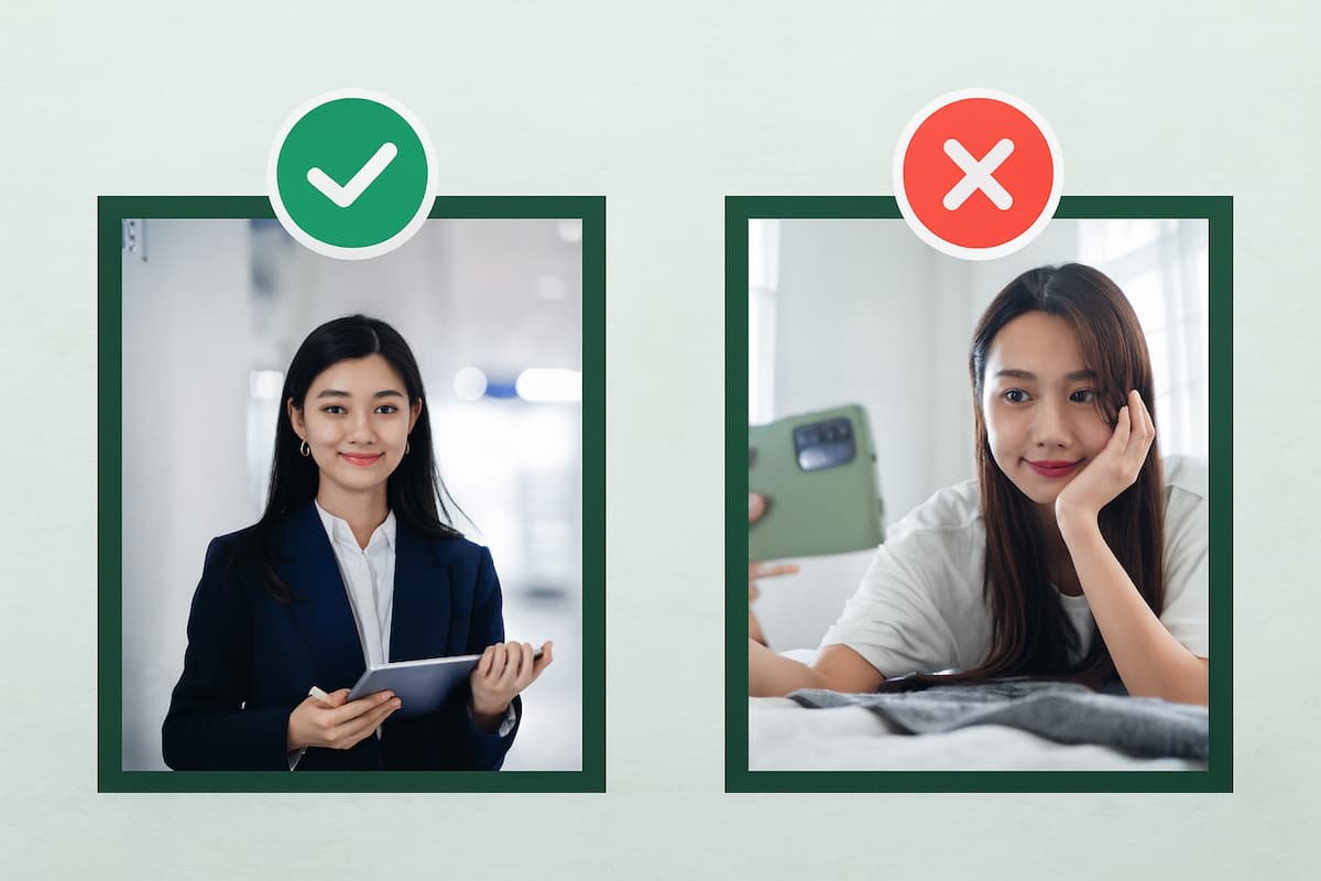 Für ein professionelles Bewerbungsfoto gilt: Seriöses Auftreten ohne private Accessoires, dezentes Styling und neutrale Kleidung vermitteln Zuverlässigkeit und Professionalität