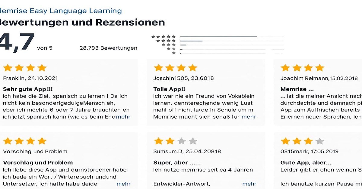 Memrise wird in der Online-App mit 4,7 Sternen bewertet