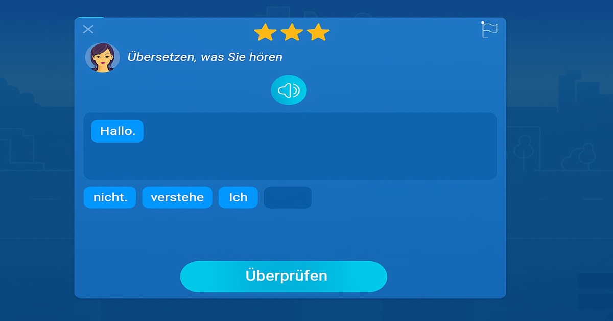 Mondly führt Lernende schrittweise von einfachen Satzbausteinen zu vollständigen, selbst formulierten Sätzen