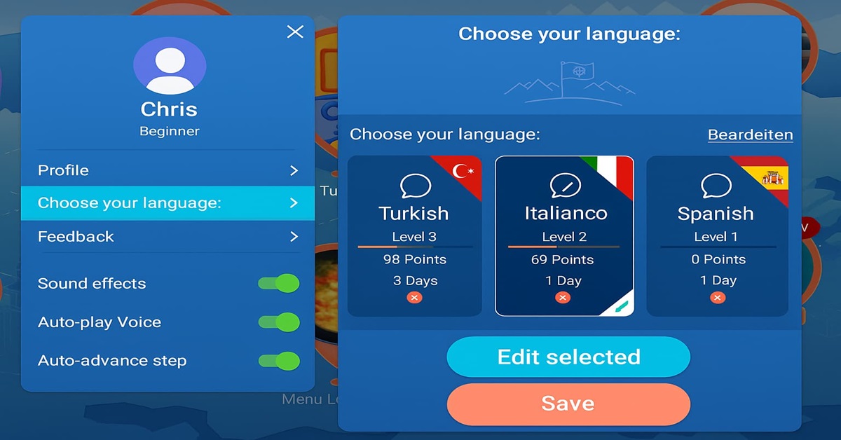Mondly ermöglicht das Erlernen von 41 Sprachen – darunter auch amerikanisches und britisches Englisch als separate Varianten