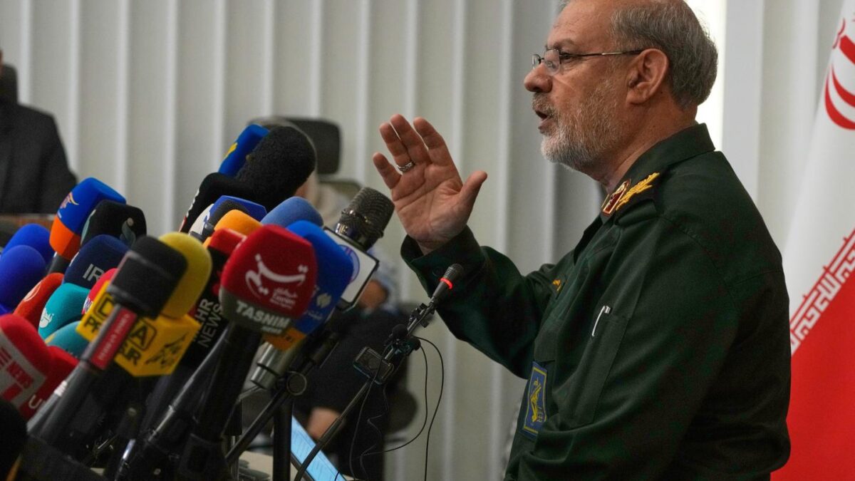 Iran's Revolutionary Guard spokesman Gen. Hossein Mohebbi speaks during a news conference in Tehran, Iran.