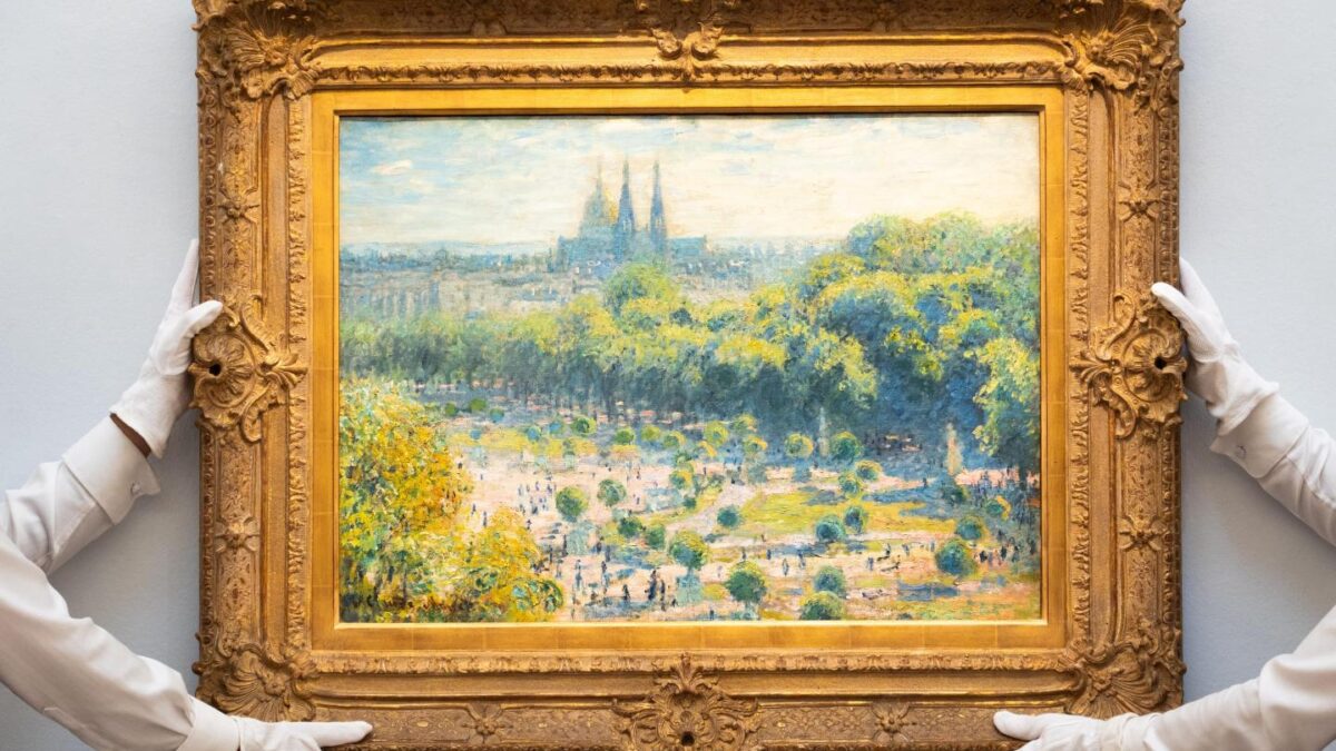 Claude Monet's 'Le Jardin des Tuileries' is displayed during a preview of the Blaquier-Arrieta Collection, a group of twelve Impressionist and Modern works which have been largely unseen for half a century, at Sotheby's in London.