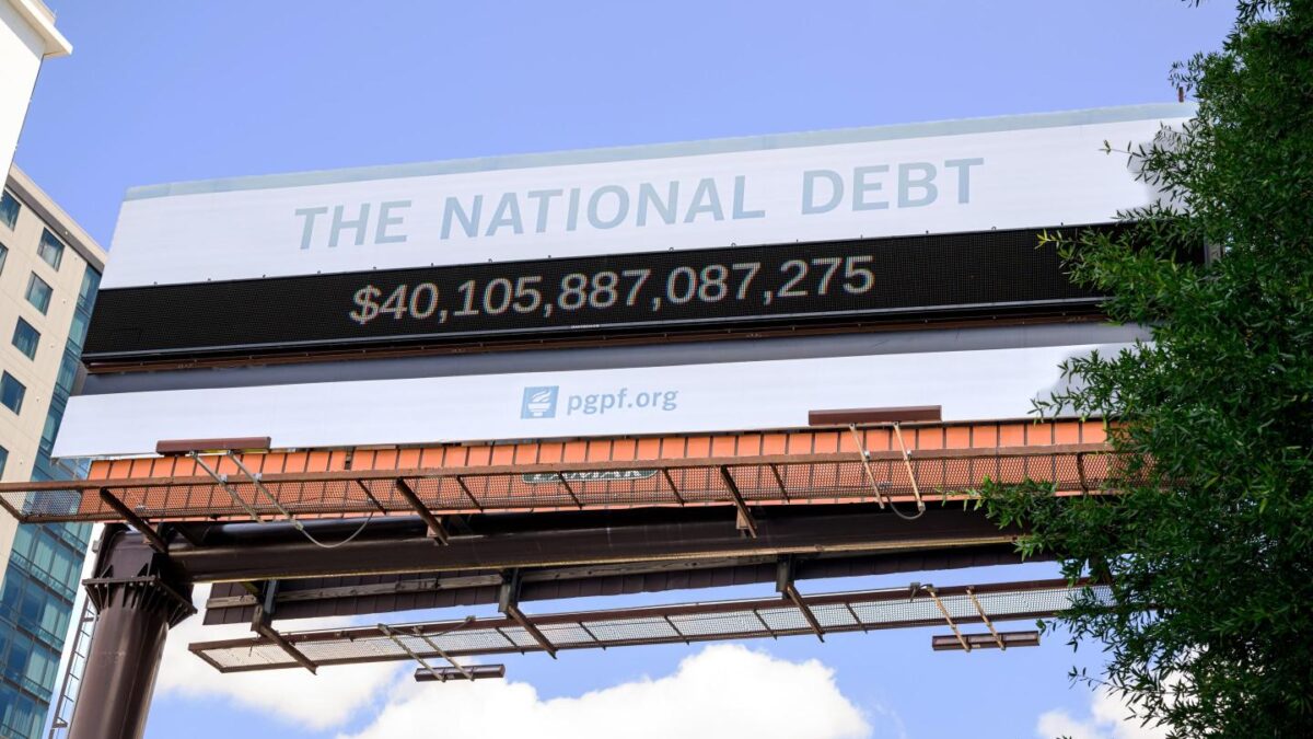 Peter G. Peterson Foundation National Debt Clock on September 8, 2026 in Atlanta, Georgia.